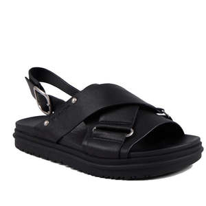 Emu Faye Black Leather Sandal w/Back Strap