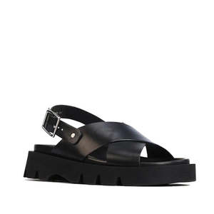 Sandals Jandals: EOS Monnis Black Womens Leather Sandal