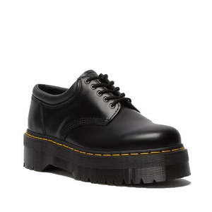 Wedges And Heels: Dr Martens - 8053 Quad 5 Eye Shoe Black Polished Smooth Leather