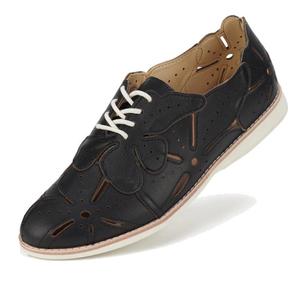 Flats: Rollie Derby Applique Black Womens Leather Brogue Shoe