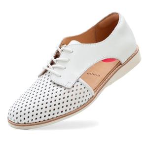 Flats: Rollie Womens Sidecut White Leather Shoe