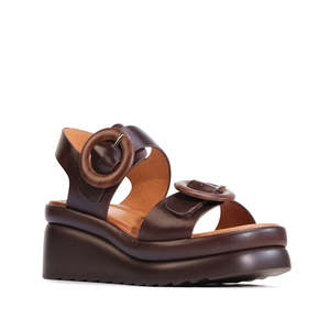Eos: EOS Menorcas Chestnut Brown Leather Wedge Sandal