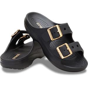 Sandals Jandals: Crocs Womens Classic Metallic Buckle Saturday Sandal Slide Black