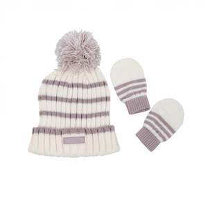 Baby Kids Hats: Hi-Hop | Stripe Beanie Glove Set - Oat/Lilac