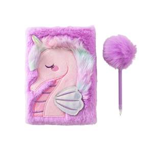 Girly Arts Crafts: Mad Ally Notebook & Fluffy Pen Set - Mermaid Seahorse