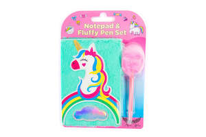 Girly Arts Crafts: Mad Ally | Notebook & Fluffy Pen Set - Rainbow Unicorn