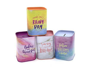 Money Boxes Tins: Motto - Money Tin - Assorted