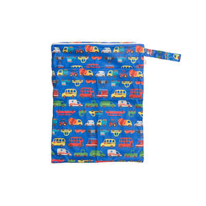 Nappy Time Nappy Bags: Nestling Double Pocket Wet Bag - Navy Vehicles