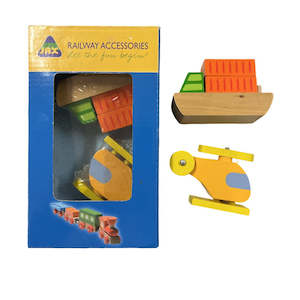 Hape Big Jigs Trains Railway Items: Jax | Railway Wooden Helicopter & Passenger Ship