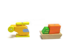Hape Big Jigs Trains Railway Items: Jax | Railway,  Helicopter & Container Ship RRP $9.99