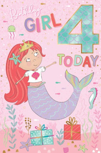 DELUXE HAPPY BIRTHDAY  -  4TH GIRLS MERMAID CARD