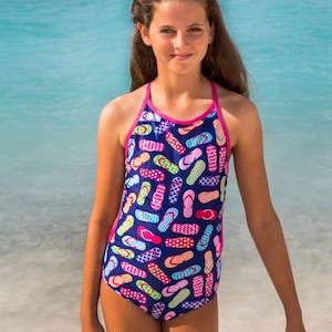 Mini Sandcrabs Swimwear: Mini Sandcrabs | Sporty One Piece Flip Flops RRP $64.99