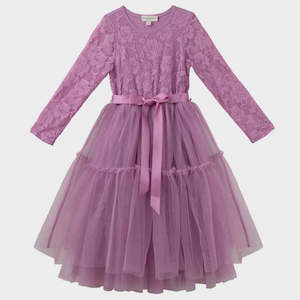 DESIGNER KIDZ | PRINCESS LACE L/S TUTU DRESS - BERRY