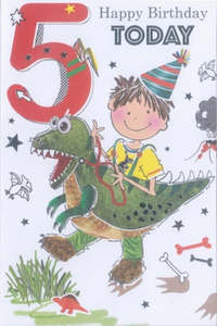 Birthday Party Invitations And More: DELUXE HAPPY BIRTHDAY - 5th BOYS CARD Dino