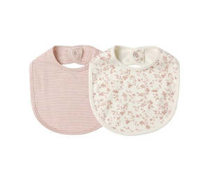 Quincy Mae | Snap Bib 2 Pk French Garden, Rose Stripe