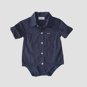 Love Henry: Love Henry | Baby Boys Dress Shirt Romper - Navy