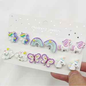 Unicorn Stuff: 12pcs/Set Girls Pastel Unicorn  Painless Clip-On Earrings