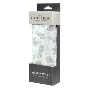 Little Linen Muslin Wrap Mint Elephant