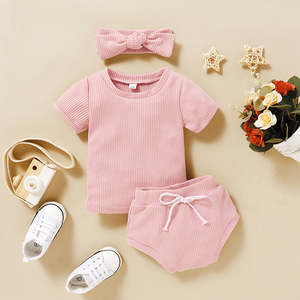 Baby Clothes: Summer Ribbed cotton Baby Girls Summer Shorts and shirt set .