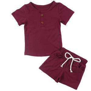 Baby Clothes: Kids Summer T-shirt & Shorts - Burgundy