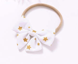 Head Bow: Christmas Girls Headband Bow Star-White