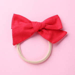 Cotton Linen Headband Bow | Red