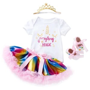 Kids Birthday Outfits: 1st Birthday Baby Girl Dress Set Unicorn with Rainbow Tutu
