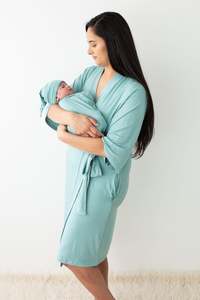 Light Cyan Maternity Robe & Matching Swaddle Set