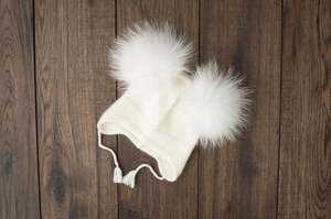 Knitted Angora Wool Baby Beanie/Hat with Pom Pom.