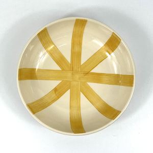 Pasta Bowl - Yellow Stripe - Hand painted