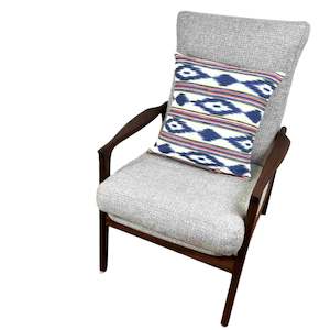 Ikat Cushion - Blue with Red & Gold