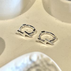 Jewellery: Thunderbolt Mini Hoop Earrings - Silver
