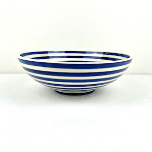 Serving Bowl - Hand painted - Navy Stripe