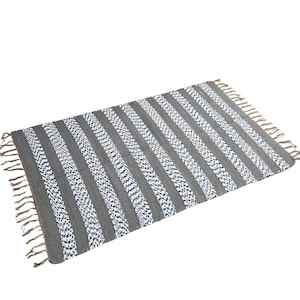 Rug - Medium - Grey & Blue White Zigzag Stripe