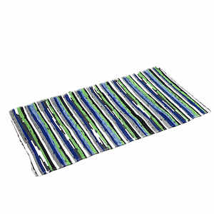 Cotton Floor Mat - Lime Green & Blue Stripe