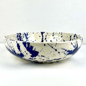 Large Serving Bowl - Hand painted - Blue Splash