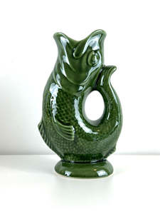 Jugs Vases: Fish Gluggle Jug - Olive