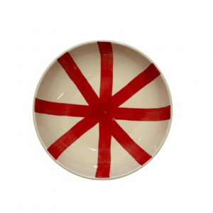 Pasta Bowl - Red Stripe - Hand painted