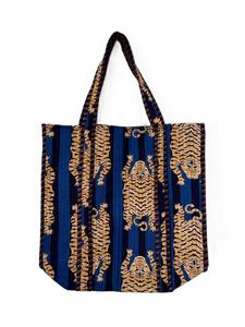 Bags Baskets: Cotton Tote Bag - Tiger Stripe Blue