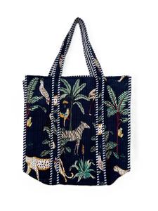 Bags Baskets: Cotton Tote Bag - Jungle Navy