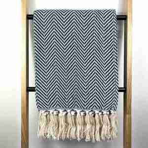 Blankets Throws: Throw Blanket - Chevron - Cotton - Peacock