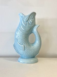 Jugs Vases: Fish Gluggle Jug - Pale Blue