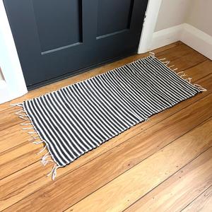 Rugs Mats: Cotton Floor Mat - Charcoal & Pale Blue Stripe