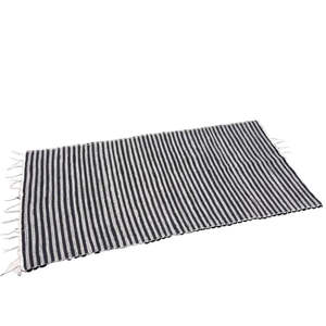 Medium Cotton Floor Mat - Black & Houndstooth Stripe