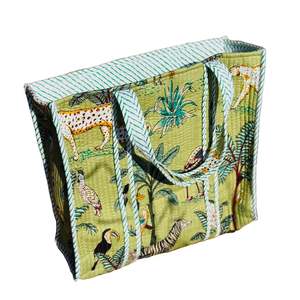 Bags Baskets: Cotton Tote Bag - Jungle Matcha Green
