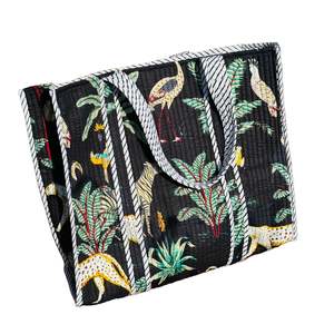 Bags Baskets: Cotton Tote Bag - Jungle Black
