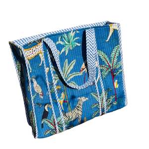 Bags Baskets: Cotton Tote Bag - Jungle Blue & White