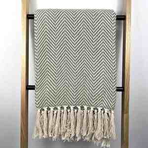 Throw Blanket - Chevron - Cotton - Light Olive
