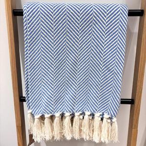 Throw Blanket - Chevron - Cotton - Cornflower Blue