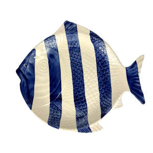Pottery Ceramics: Stripe Fish Dish - Blue
